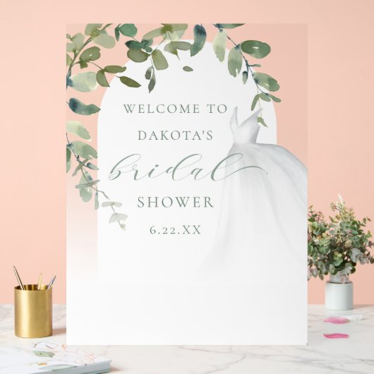 エレガントウェディングドレスブライダルシャワーへようこそ アクリルサイン (ウェディング)