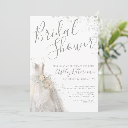エレガントウェディングドレスブライダルシャワー 招待状 (スタンド正面)