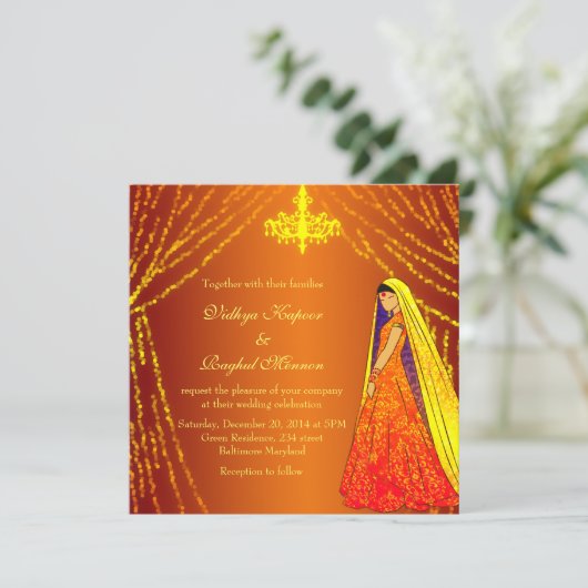 エレガントウェディングドレスライトシャンデリア招待状 招待状 (スタンド正面)