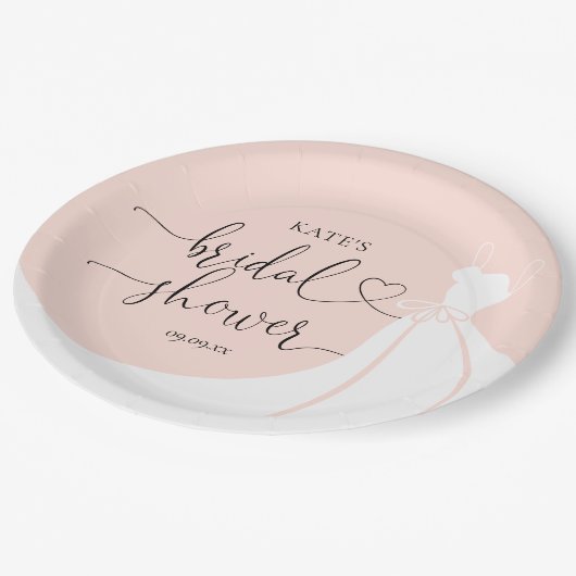 エレガントウェディングドレス赤面ピンクブライダルシャワー ペーパープレート (アングル)