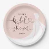 エレガントウェディングドレス赤面ピンクブライダルシャワー ペーパープレート (正面)