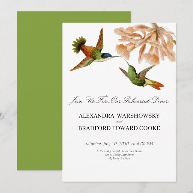 エレガントウェディングハミングバードグリーン赤面ピンク (正面/裏面)