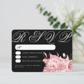 エレガントウェディングバラ金ゴールドフローラフォイルRSVPブラック 出欠カード (スタンド正面)