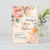 エレガントウェディングパステルピンクオレンジフローラフレーム 招待状 (スタンド正面)