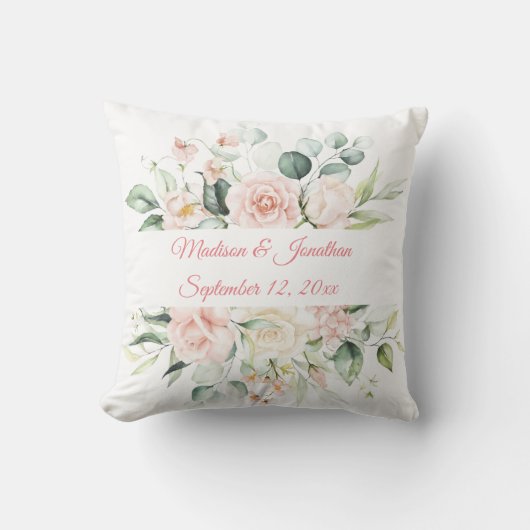 エレガントウェディングパーソナライズされたフローラ記念 クッション (正面)