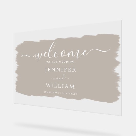 エレガントウェディングパーティー絵を描ウェルカムベイージュ アクリルサイン (傾斜)