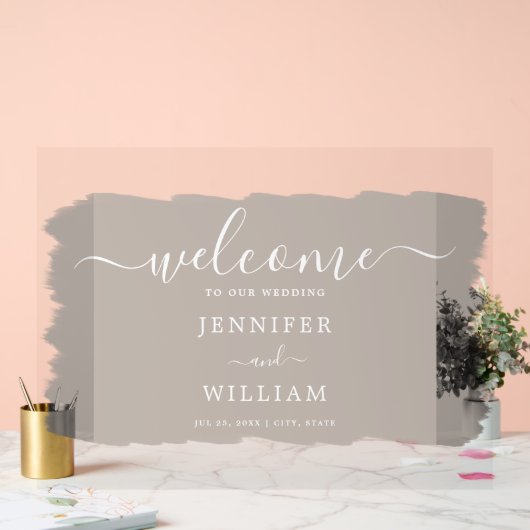 エレガントウェディングパーティー絵を描ウェルカムベイージュ アクリルサイン (ウェディング)