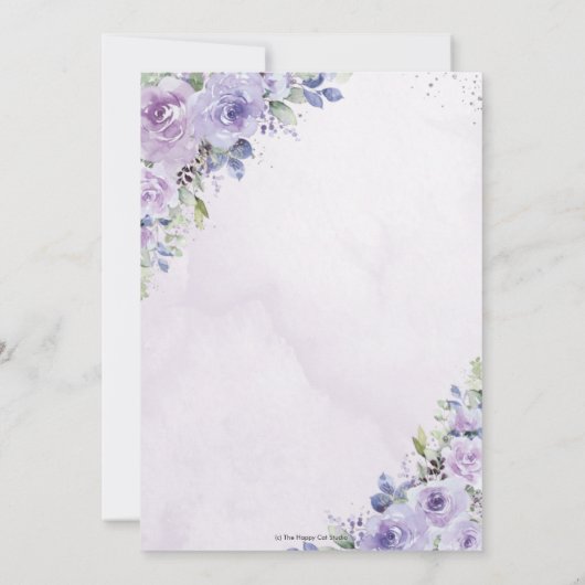 エレガントウェディングパープル薄紫フローラシルバーリングや輪 招待状 (裏面)