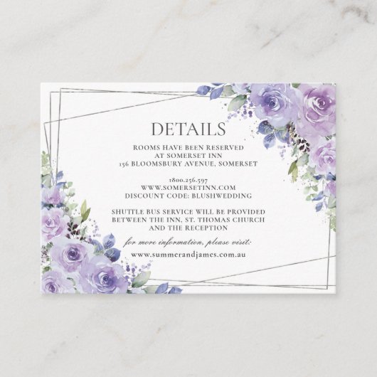 エレガントウェディングパープル薄紫フローラシルバー詳細 エンクロージャーカード (正面)