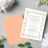 エレガントウェディングピーチフローラ緑 招待状