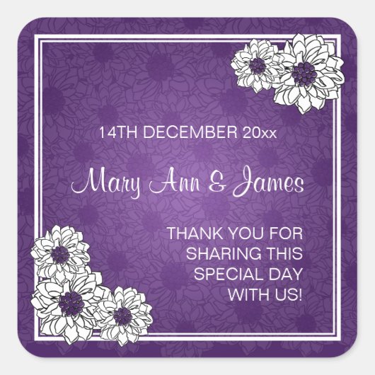 エレガントウェディングフライトタグダリアフローラルパープル スクエアシール (正面)