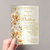 エレガントウェディングフローラクリーム金ゴールド蝶 アクリル招待状 (インサイチュ (ポータブル))