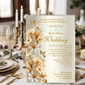 エレガントウェディングフローラクリーム金ゴールド蝶 アクリル招待状