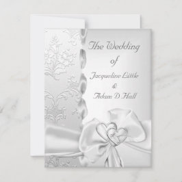 エレガントウェディングフローラシルバーホワイトボウハート 招待状