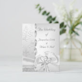 エレガントウェディングフローラシルバーホワイトボウハート 招待状 (スタンド正面)