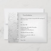 エレガントウェディングフローラシルバーホワイトボウハート 招待状 (裏面)