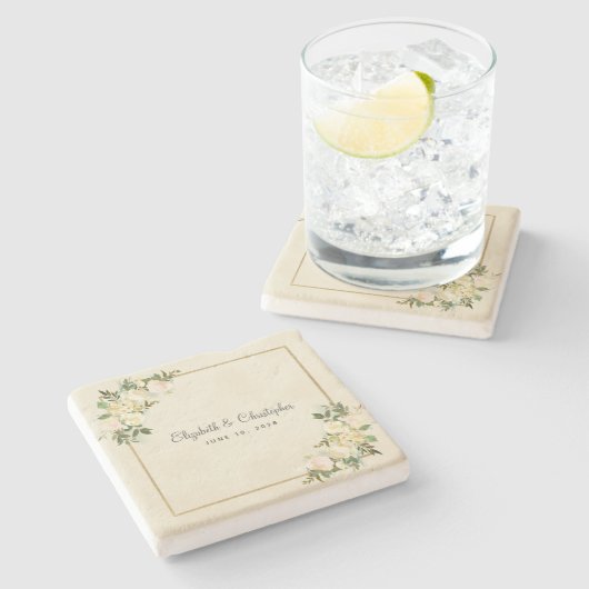 エレガントウェディングフローラバラメタリック金ゴールド卵シェル ストーンコースター (横)