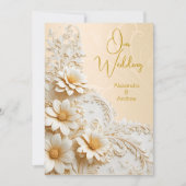 エレガントウェディングフローラピーチクリームホワイトフラワーズ 招待状 (正面)