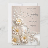 エレガントウェディングフローラベージュホワイトフラワーズ 招待状 (正面)