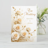 エレガントウェディングフローラホワイトローゼクリーム 招待状 (スタンド正面)