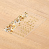 エレガントウェディングフローラホワイト金ゴールド蝶 アクリル招待状 (レイダウン)