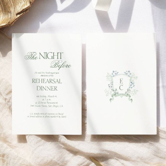 エレガントウェディングフローラモノグラムリハーサルディナー エンクロージャーカード