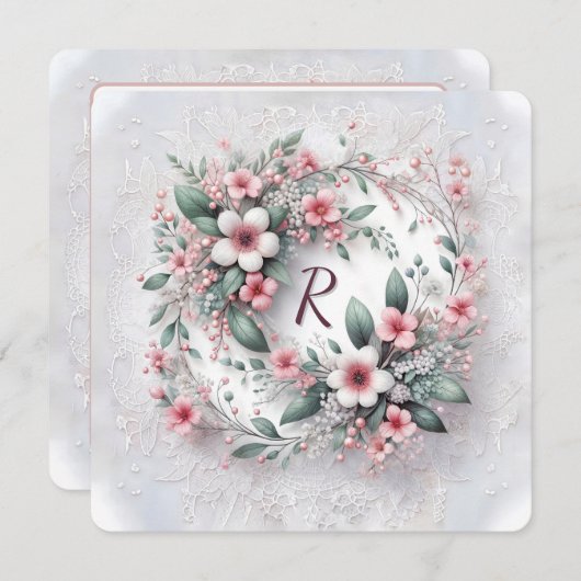 エレガントウェディングフローラリース 招待状 (正面/裏面)