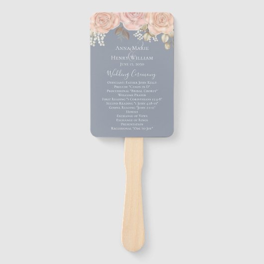 エレガントウェディングフローラ水彩バラプログラム ハンドファン (正面)