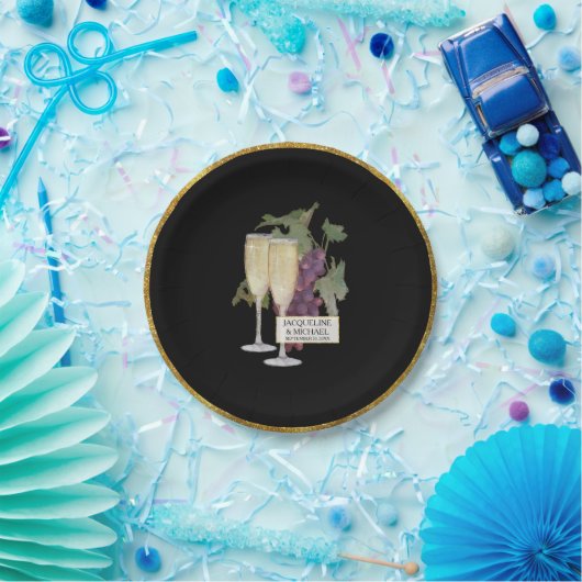 エレガントウェディングブライダル婚約デコールシャンパーニュ ペーパープレート (パーティー)