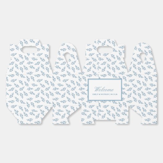 エレガントウェディングブルーパーソナライズされたウェルカムゲスト フェイバーボックス (見開き)