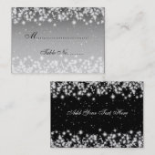 エレガントウェディングプレイスカードウィンタースパークルブラック プレイスカード (正面/裏面)