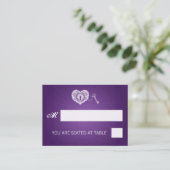 エレガントウェディングプレイスカード鍵へ私のハート紫 プレイスカード (スタンド正面)