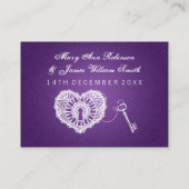 エレガントウェディングプレイスカード鍵へ私のハート紫 プレイスカード (裏面)