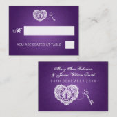 エレガントウェディングプレイスカード鍵へ私のハート紫 プレイスカード (正面/裏面)