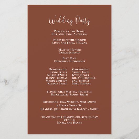 エレガントウェディングプログラムテラコッタカスタム (裏面)