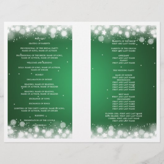 エレガントウェディングプログラム魔法スパークルグリーン (裏面)