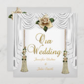 エレガントウェディングホワイトクリーム金ゴールドバラセット 招待状 (正面/裏面)