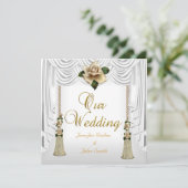 エレガントウェディングホワイトクリーム金ゴールドバラセット 招待状 (スタンド正面)