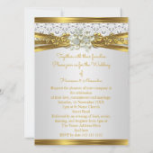 エレガントウェディングホワイトパール金ゴールドレースフローラ 招待状 (裏面)