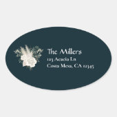 エレガントウェディングホワイトローズ差出人住所ラベル 楕円形シール (正面)