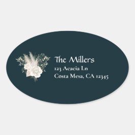 エレガントウェディングホワイトローズ差出人住所ラベル 楕円形シール