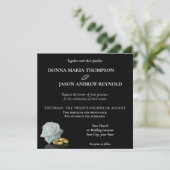 エレガントウェディングホワイトローズ金ゴールドリングや輪ブラック 招待状 (スタンド正面)