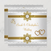 エレガントウェディングホワイト金ゴールドハートジュエルリングや輪 招待状 (正面/裏面)