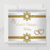 エレガントウェディングホワイト金ゴールドハートジュエルリングや輪 招待状 (正面)