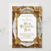 エレガントウェディングホワイト金ゴールド華美フレームプレート 招待状 (正面)