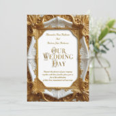 エレガントウェディングホワイト金ゴールド華美フレームプレート 招待状 (スタンド正面)