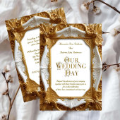 エレガントウェディングホワイト金ゴールド華美フレームプレート 招待状
