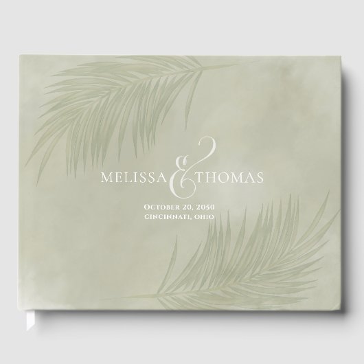 エレガントウェディングボホミニマリストパーム葉ズ ゲストブック (正面)