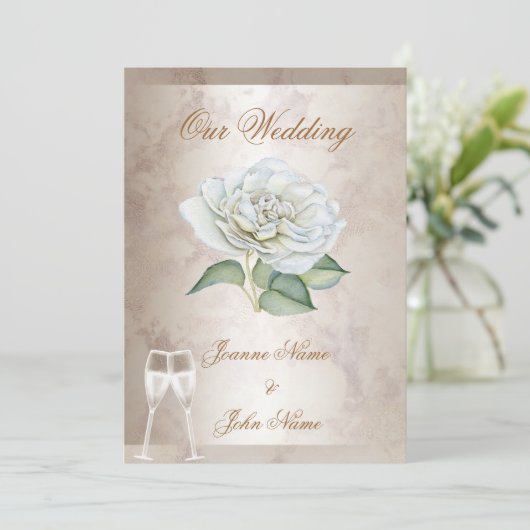 エレガントウェディングマーブルバラクリームホワイトシャンパン 招待状 (スタンド正面)