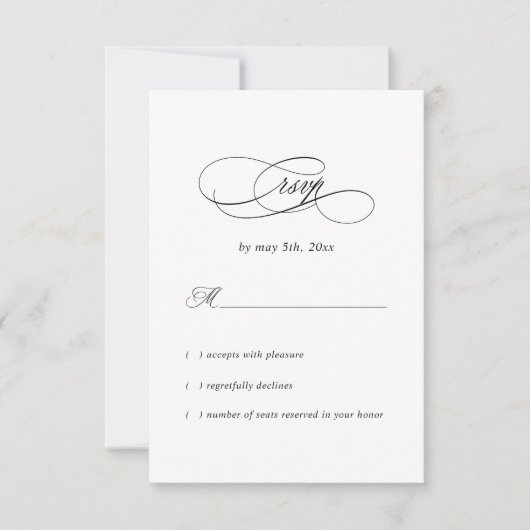エレガントウェディングミニマリストモノグラム白黒 出欠カード (正面)